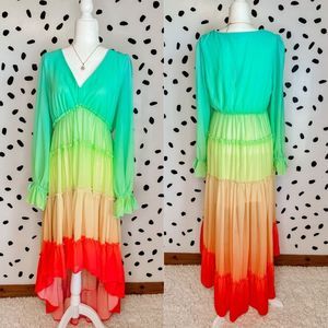 Rainbow Striped High Low Vacation Dress